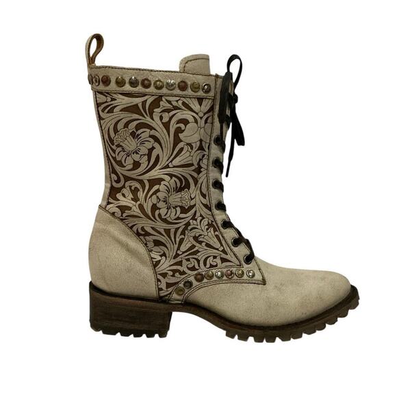 Old Gringo Roxton Boots Bone Leather Floral Lace-Up Western Style Size 9 - Picture 1 of 12